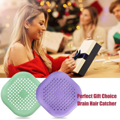 Bovinde Hair Drain Catcher,Square Cover for Shower 2 Pack (Purple Green) - color: Purple Green