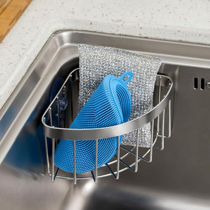 Cabilock Stainless Steel Sponge Holder for Kitchen Sink Suction Cup Corner Sink Caddy Kitchen Organizer for Sponge Scrubber Dishcloth 6.29 X 4.72 X 3.54 in