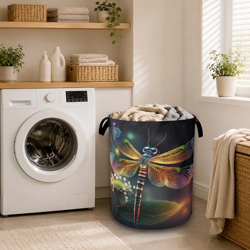 Dreamy Dragonfly Laundry Basket with Waterproof Coating, Collapsible Clothes Hamper, Large Storage Bin with Handles for Bedroom Bathroom Laundry Room - color: Dreamy Dragonfly