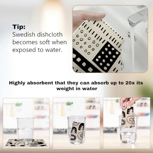 6 Pack Swedish Dishcloths Black White Geometric Kitchen Towels 04 - color: Multi 1520