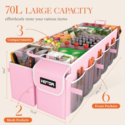 HOTOR Trunk Organizer - Foldable Car Organizer for SUVs & Sedans Storage - color: Pink, size: X-Large (3 Compartments)