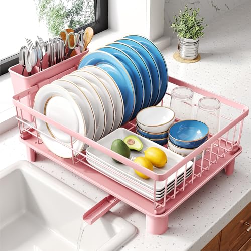 SNTD Dish Drying Rack for Small Kitchen Counter, 12.9" W x 16.9" L, Pink - color: Pink, size: 12.9" W x 16.9" L