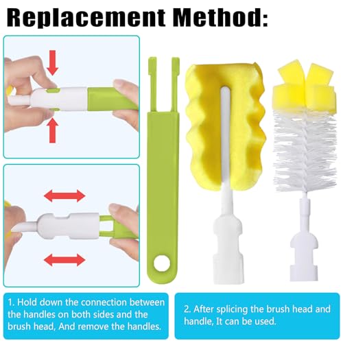 Baby Bottle Cleaning Brush 6-Piece Set Detachable Sponge Bottle Brush, Nylon Milk Bottle Brush, 2PCS Nipple Brush, 2PCS Straw Brush (Green) - color: Green