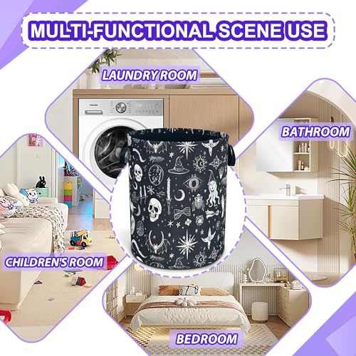 Witch Skull Gothic Laundry Basket Foldable Oxford Cloth Hamper 18.9x16.5 In - color: Witch Gothic