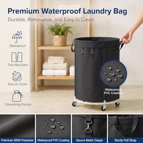 150L Large Capacity Rolling Laundry Basket Hamper with Wheels, Clothes hamper and Removable Bag for Home, Laundry Room, Bedroom, Bathroom, Apartment, Dorm - color: Black