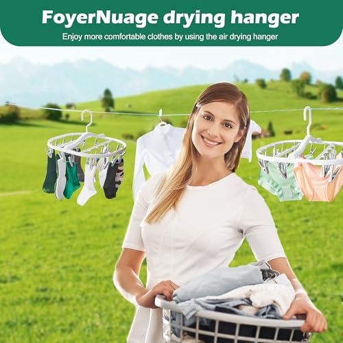 Premium Foldable Clothes Drying Hanger with 24 Clips, Anti-Rusty Plastic Drying Rack for Socks, Lingeries, Delicates and Baby Clothes (Grey) - style: 24 Clips (Grey)