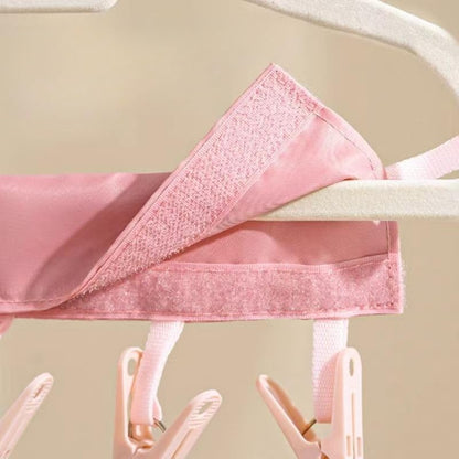 Portable Hanger Clips Travel Clothesline Folding Towel Drying Rack - color: Pink
