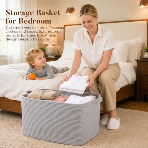 65L Large Woven Blanket Basket for Living Room, 19.7"x15.7"x11.8" - color: Light Grey, size: 19.7"x15.7"x11.8"