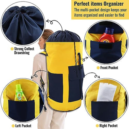 Laundry Bag Backpack 125L Extra Large, Heavy Duty 900D Coated Oxford Fabric, 3 Pockets Durable Travel Laundry Bags with Soft Padded Shoulder Straps for College Dorm, Apartment, Laundromat (Yellow) - color: Yellow