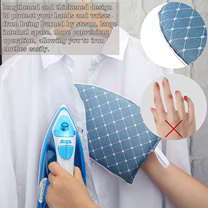 2 Pieces Gloves for Steamer Garment Steamer Ironing Gloves Waterproof Anti Steam Mitt with Finger Loop Heat Resistant Ironing Board for Clothes Steamers Protective Ironing Board Holder (Blue, Plaid)