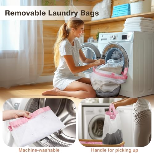 Hampers for Laundry Basket with Lid, 145L Large Laundry Hamper 3 Section - color: Pink, size: 145L