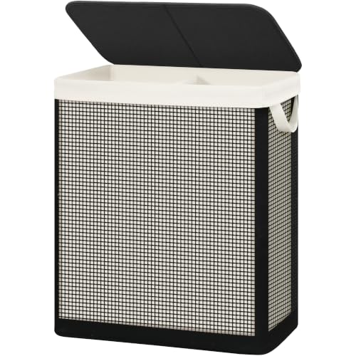 STO STO 2 Section Laundry Hamper with Lid, 140L Steel-Frame Double Laundry Hamper with Removable Washable Liner, Breathable Large Laundry Basket for Bedroom, Bathroom, Laundry Room, Dorm, Closet - size: 2-Section