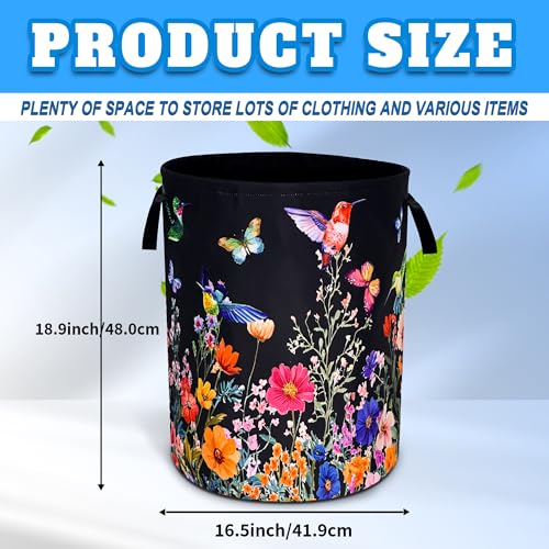Hummingbird Flowers Laundry Basket Oxford Cloth Butterflies Laundry Hamper - color: Hummingbird Flowers