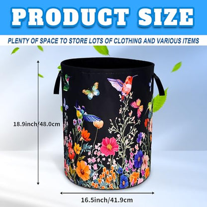 Hummingbird Flowers Laundry Basket Oxford Cloth Butterflies Laundry Hamper - color: Hummingbird Flowers