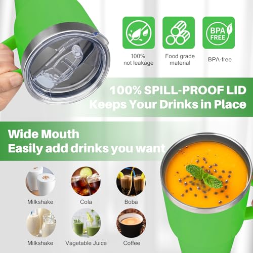 30 oz Tumbler with Handle, Stainless Steel Insulated Tumbler with Lid and Straw, Double Wall Vacuum Coffee Mug Tumbler, Insulated Coffee Thermal Cup for Cold and Hot (Fruit Green) - color: Fruit Green, size: 30 Ounces