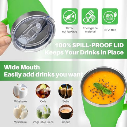 30 oz Tumbler with Handle, Stainless Steel Insulated Tumbler with Lid and Straw, Double Wall Vacuum Coffee Mug Tumbler, Insulated Coffee Thermal Cup for Cold and Hot (Fruit Green) - color: Fruit Green, size: 30 Ounces