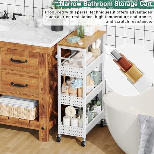 Laundry Room Slim Rolling Cart with Wheels for Between Washer and Dryer Gap - color: Light White, size: 9.1″ Wide