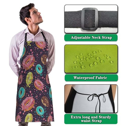 Chef Apron for Men Donuts Women Aprons for Kitchen Cooking Restaurant BBQ Painting Crafting 27” (W) x 31” (H), Waterproof Aprons - color: Donuts