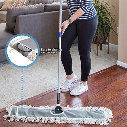 36" Industrial Cotton Floor Dust Mop with Adjustable Steel Handle - Commercial Mops for Hardwood, Tiles, Laminate, Vinyl, Garage epoxy, Bamboo Surface Cleaning and Flooring Push Dust Broom - size: 36 Inch (Pack of 1)