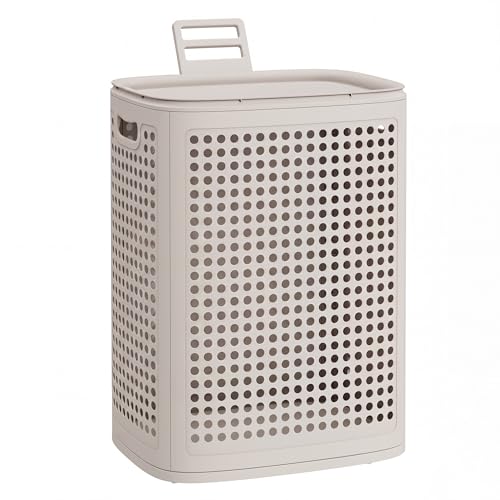 SONGMICS Laundry Hamper with Lid, 75 L Ventilated Basket, Cutout Handles - color: Cappuccino Beige, size: Lid