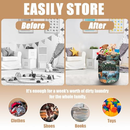 Retro Mountain Bear Laundry Basket, Foldable Wild Animals Laundry Hamper Tote Bag Dirty Clothes Storage Bucket Organizer for Bathroom/Laundry/Bedroom 15.7"x19.6" - color: Bear Deer