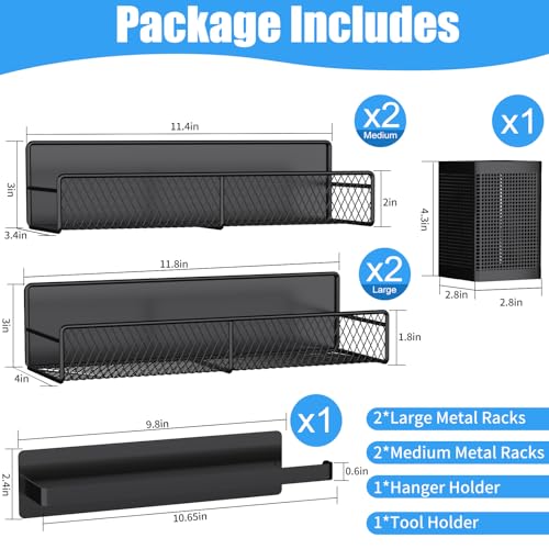 Magnetic Shelves for Washing Machine 6 Pack, Heavy-Duty Metal Magnetic Laundry Organizer Black W/ Hanger Organizer, Tool Holder, Space Saving Shelf for Home Kitchen Closet & Laundry Room Organization - color: Black, size: 6-Pack (11.3"--11.8")