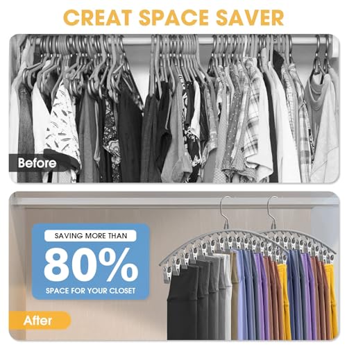 Upgrade Skirt Pants Hangers with Clips, Metal Legging Organizer for Closet with 15 Cilps Holds 60 Leggings/Shorts/Jeans/Skirts Pants Hangers Space Saving Closet Organizers and Storage, Grey 4Pack - color: Gray, size: 4 Pack