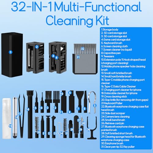32-in-1 Keyboard Cleaning Kit iPhone Charging Port Speaker Cleaner - color: Black