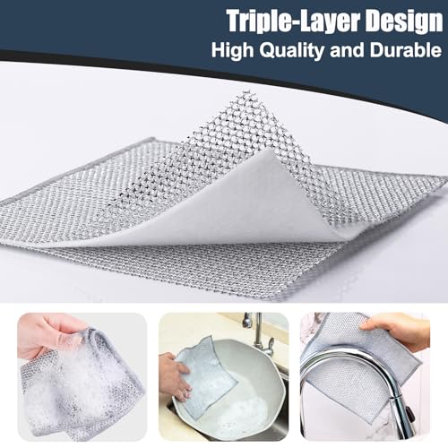 Navona 12 Pcs New Upgrade Steel Wire Dishcloth,Triple-Layer Steel Wire Cleaning Cloth,Powerful Cleaning Non-Scratch Wire Dishcloth Rag for Cookware, Sinks, Dishes, Stove Tops - color: 12-pack (Triple-layer)