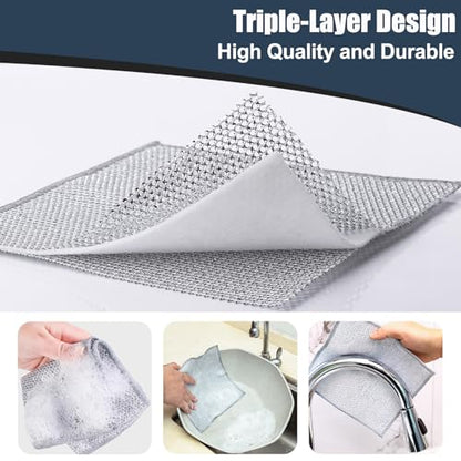 Navona 12 Pcs New Upgrade Steel Wire Dishcloth,Triple-Layer Steel Wire Cleaning Cloth,Powerful Cleaning Non-Scratch Wire Dishcloth Rag for Cookware, Sinks, Dishes, Stove Tops - color: 12-pack (Triple-layer)