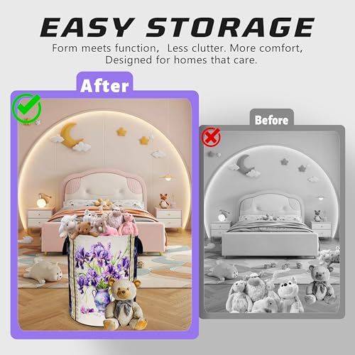 Purple Iris Flower Laundry Basket Oxford Cloth Floral Hamper 18.9 x 16.5 In - color: Iris Flower