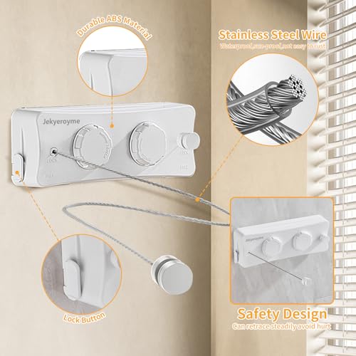 Retractable Clothesline, 16.7 Ft Stainless Wire Double Clothes Line, White - color: White, size: Double Line