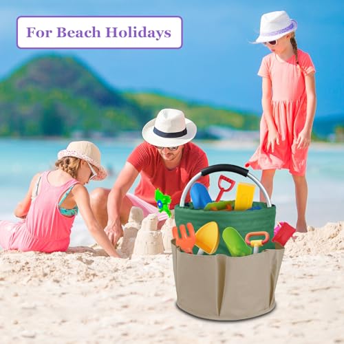 17L Foldable Cleaning Supplies Caddy with Handle, Khaki with Green - color: Khaki with Green, size: 1PCS