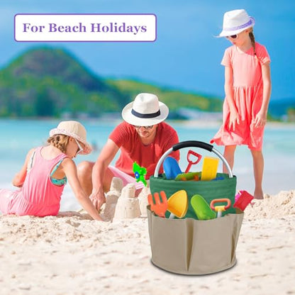 17L Foldable Cleaning Supplies Caddy with Handle, Khaki with Green - color: Khaki with Green, size: 1PCS