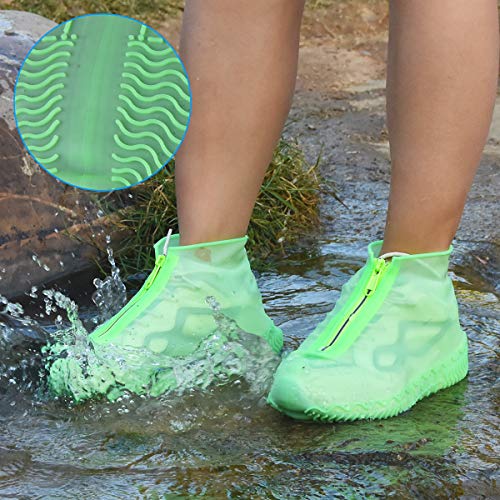 Shiwely Waterproof Shoe Covers, Silicone Reusable Shoe Cover Non-slip Durable Zipper Elastic Rain Cover Protection for Men Women (L (Women 7.5-10.5, Men 6.5-9), Green) - color: Green, size: L (Women 7.5-10.5, Men 6.5-9)