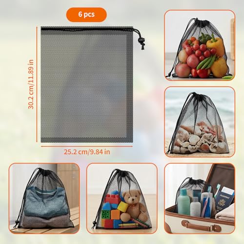 6-Pack Mesh Bags Drawstring, 11.8'' x 9.8'' Breathable Mesh Bag w/Lock