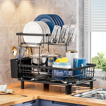 GAOKASE Dish Drying Rack, Stainless Steel-Dish Rack, Double Layer, - color: Black 3