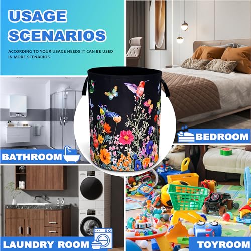 Hummingbird Flowers Laundry Basket Oxford Cloth Butterflies Laundry Hamper - color: Hummingbird Flowers