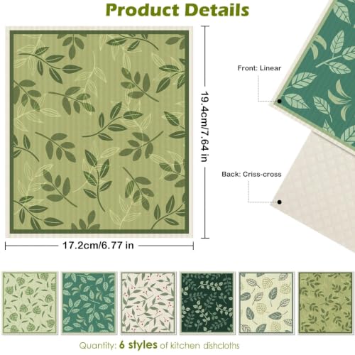 6 Pcs Swedish Paper Cloths for Kitchen, Reusable Paper Towels Washable - color: Plant Leaves