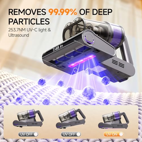 FEPPO Mattress Vacuum Cleaner PRO, 4-in-1 16Kpa Bed Vacuum with UV-C Light - color: Grey/Purple