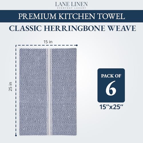 LANE LINEN Kitchen Towels 100% Cotton Absorbent Lint-Free 6 Pack - color: 01: Blue Chambray, size: 06 Pack