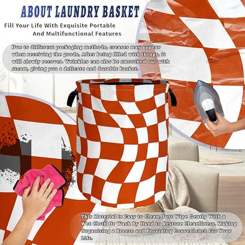 Orange Checkerboard Laundry Basket Oxford Cloth Foldable Hamper 18.9x16.5In - color: Orange Checkerboard Pattern