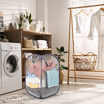 BATTOO Deluxe Strong Mesh Pop up Laundry Hamper Basket with Side Pocket Foldable Hamper for Laundry Room, Bathroom, Kids Room, College Dorm or Travel Black + Grey - color: Black+Grey