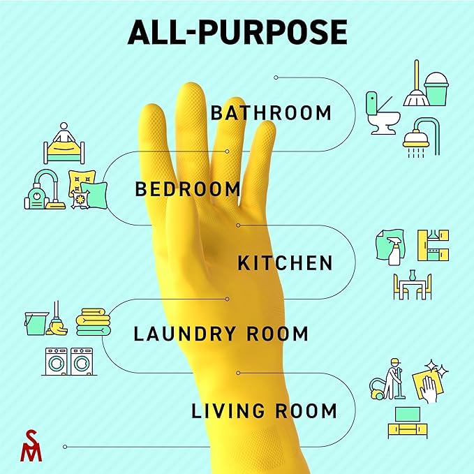 SteadMax 6 Pairs Cleaning Gloves, Reusable Natural Rubber Dish Gloves, Non-Slip Gloves for Kitchen and Household - size: Medium [Pack of 6]