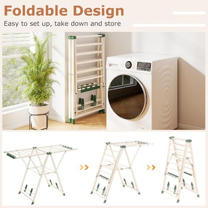 GIANTEX Foldable Metal Clothes Drying Rack, 55.5" Height Adjustable Wings - color: Beige, size: 55.5"L x 39"-58"H