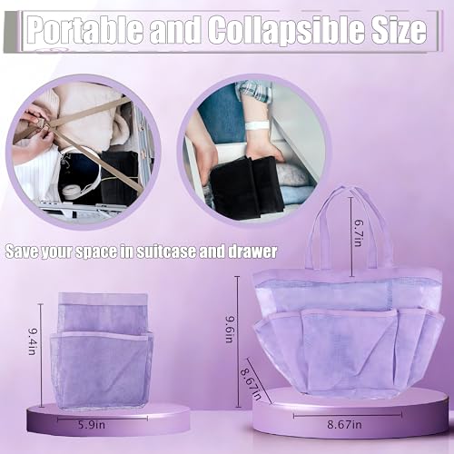 Mesh Shower Caddy Portable - 9 Pockets, Shower Bag for Dorm Room Camping - color: pink purple