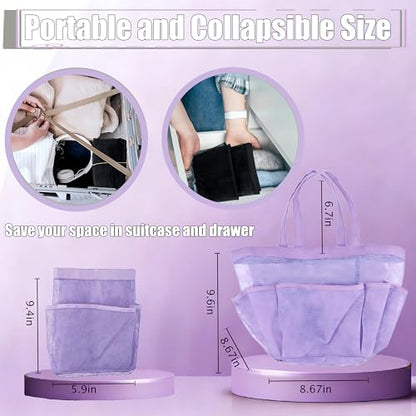 Mesh Shower Caddy Portable - 9 Pockets, Shower Bag for Dorm Room Camping - color: light purple
