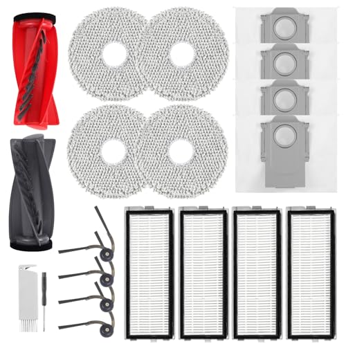 20 Pack Qrevo S5V Replacement Parts for Roborock Qrevo Curv/Qrevo Curv S5X/Qrevo Edge S5A Series Robot Vacuum Cleaner Accessories, 1 Main Brush, 4 HEPA Filters, 4 Dust Bags, 4 Mop Pads, 4 Side Brushes - size: Roborock Qrevo S5V/Qrevo Curv/Qrevo Edge
