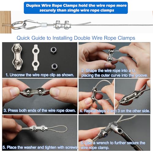 TooTaci 1/16 Wire Rope Kit, 100ft Vinyl Coated 304 Stainless Steel Cable - style: 100ft 1/16" Wire Rope with Clamps