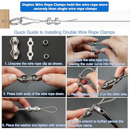 TooTaci 1/16 Wire Rope Kit, 100ft Vinyl Coated 304 Stainless Steel Cable - style: 100ft 1/16" Wire Rope with Clamps